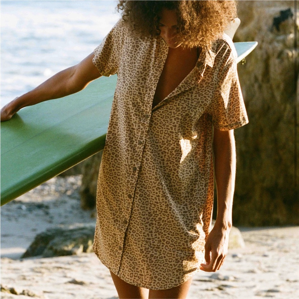 Roark 🏔️ Leopard Print Shirt Dress in Tan and Brown